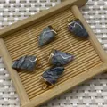 Five horn-shaped grey marble stone pendants with gold-plated caps for DIY necklaces - Map Stone