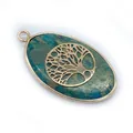 Natural blue stone oval pendant with gold tree of life metal overlay and polished frame - Tree Of Life Style (Style 6)