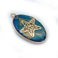 Oval natural blue stone pendant with gold hollow star design for DIY necklaces - Star Style (Style 7)