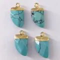 Blue turquoise stone dagger pendants with gold plated edges for jewelry making - Light Blue Turquoise