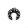 Macro shot of crescent moon pendant with dark grey faceted crystal beads and silver bail - Gray Pave Rhinestone Moon Style (No. 2 32mm)