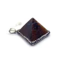 Tiger eye stone pyramid pendant with sparkling rhinestone inlay and silver metal clasp - Tiger's Eye