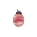 Detailed view of teardrop pink stone pendant with pavé rhinestones on silver cap - Watermelon Quartz