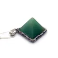 Pyramid-shaped green natural stone pendant with rhinestone border and silver clasp - Green Aventurine