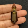 Ciondolo boccetta di profumo in quarzo fumé con taglio sfaccettato e ganci dorati - Stile 3 / Quarzo fumé