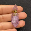 Ciondolo a boccetta di profumo in ametista a prisma esagonale con tappo dorato - Stile 3 / Ametista