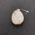 Natural white crystal druzy teardrop pendant with gold plated edges for DIY necklaces - White (No.6)