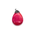 Flat teardrop pink chalcedony pendant with rhinestone-encrusted metal cap for DIY necklaces - Rose Red Chalcedony