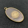 Pendaglio ovale in cristallo rosa con intarsio floreale dorato per collane fai-da-te - Quarzo Rosa con Stile Mandala Oro (22)