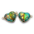 Set of two heart-shaped imperial stone pendants with gold metal edges and dual connectors - No. 31 (Colorful Synthetic Ore)