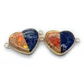 Close-up of heart-shaped natural stone connectors with gold edges for DIY jewelry making - No. 25 (Blue-Orange-Yellow Contrast)