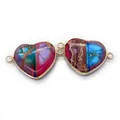 Natural emperor stone heart connector pendants with gold metal edging for jewelry making - No. 29 (Purple-Red-Cyan Block)