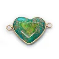 Heart-shaped turquoise stone connector in gold frame for DIY jewelry making - No. 11 (Blue-Green Mottled)