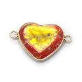 Heart-shaped emperor stone connector with red and yellow textures and golden edging - No. 12 (Red-Yellow-White Cracked)
