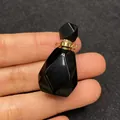 Ciondolo a boccetta di profumo in pietra nera sfaccettata con gancio dorato - Agata nera