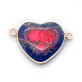 Heart-shaped natural stone connector in blue and pink with golden metal frame - No. 13 (Blue-Peach Intertwined)