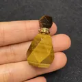 Ciondolo bottiglia di profumo in occhio di tigre con taglio sfaccettato e anello dorato - Stile 5 / Occhio di tigre