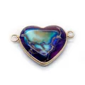 Purple heart-shaped natural stone connector with gold plating and double rings - No. 14 (Purple-Cyan-Yellow Intertwined)