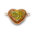 Gold-rimmed heart connector with orange and green marbled stone for DIY jewelry - No. 15 (Orange-Yellow-Green Mottled)