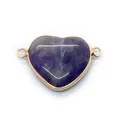 Purple emperor stone heart connector pendant with gold plated edge and double loops - No. 17 (Deep Purple Texture)