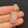 Pendaglio bottiglia di profumo in quarzo rosa con anelli dorati e pietra naturale - Stile 6 / Quarzo rosa