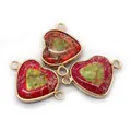 Detail showing heart-shaped emperor stone connectors with gold edges and dual rings - No.3 (Red Green Pattern)