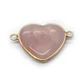 Pink heart-shaped natural stone connector with gold bezel and dual loops for DIY jewelry - No. 19 (Light Pink Stone)