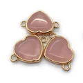 Detailansicht der rosa Herzstein-Verbinder mit vergoldetem Rand für DIY-Schmuck - Nr.24 (Rosenquarz)