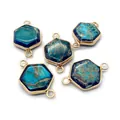 Lot de cinq connecteurs hexagonaux en pierre impériale et métal doré pour bijoux - Bleu Cyan
