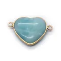Light blue heart-shaped natural stone pendant with gold plating and dual connectors - No. 20 (Light Blue Stone)