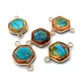 Détail de 5 connecteurs hexagonaux en pierre impériale pour la création de bijoux DIY - Bleu Orange Vif