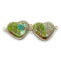 Natural heart imperial stone pendant with golden metal border for DIY jewelry making - No. 21 (Green-Blue-Brown Intertwined)