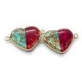 Blue and magenta heart-shaped stone connector with gold trim for DIY jewelry - No. 22 (Cyan-Rose Color Block)
