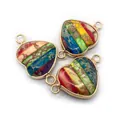 Handmade heart-shaped rainbow stone pendants with gold bezels and double loops - No.2 (Rainbow Striped)