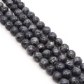 Natural dark grey stone round beads with labradorite texture for DIY jewelry making - 4mm / Black Spectrolite