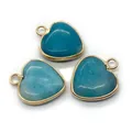 Set van drie hartvormige blauwe natuurstenen hangers met gouden rand voor DIY-sieraden maken - Blue Gradient Style