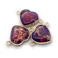 Purple marbled heart stone pendant with gold bezel and dual connectors for DIY jewelry - Purple Stone (4)
