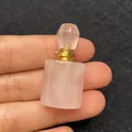 Ciondolo mini boccetta di profumo in quarzo rosa con tappo sfaccettato e anello d'oro - Stile 7 / Quarzo rosa