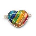 Rainbow striped emperor stone heart connector with gold trim for DIY jewelry - No. 2 (Multicolor Rainbow)