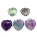 Macro detail of five multi-colored heart-shaped natural fluorite stone pendants - Heart Style / Mixed Crystal Colors