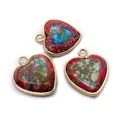 Gold plated heart pendant with colorful stone texture and metallic loop for DIY necklaces - Colorful Mottled Texture Style