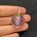 Ciondolo bottiglia di profumo in ametista a forma di cuore con collo in metallo dorato - Stile 9 / Ametista