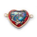 Heart-shaped imperial stone jewelry connector with gold plating and marble texture - No. 5 (Blue-Green-Red Texture)