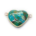 Blue heart imperial stone connector with gold plating for DIY jewelry making - No. 6 (Blue-Green Mottled Texture)