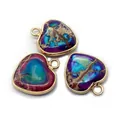 Hartvormige natuurstenen hangers met gouden rand in blauw en paars voor sieraden - Blue Purple Rose Red Texture Style