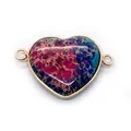 Heart-shaped emperor stone connector with gold plating and colorful marble texture - No. 7 (Red-Blue-Purple Intertwined)