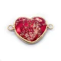 Pink emperor stone heart pendant with gold plated edges for DIY jewelry making - No. 8 (Red-Pink-Gold Speckled)