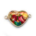 Heart-shaped natural stone connector with colorful textures and golden metal frame - No. 9 (Colorful Stone Fragment Texture)