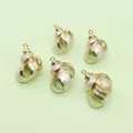 Set of 5 natural conch shell pendants with golden electroplated edges for DIY jewelry - 2.5cmx2.3cm / Gold and White (No.1)