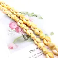 Close-up of natural cream seashell beads for DIY jewelry making on floral card - Natural Yellow Style / Large Size